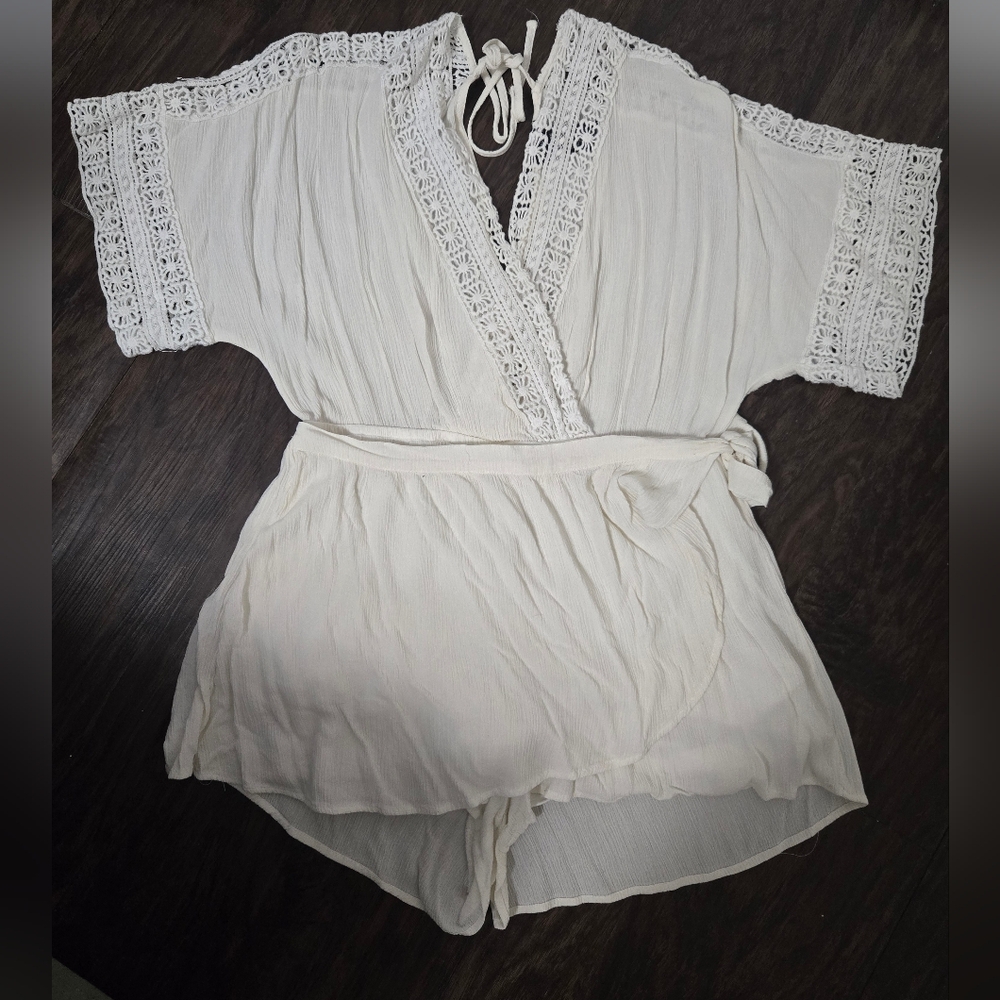 White Lace Trim Romper
